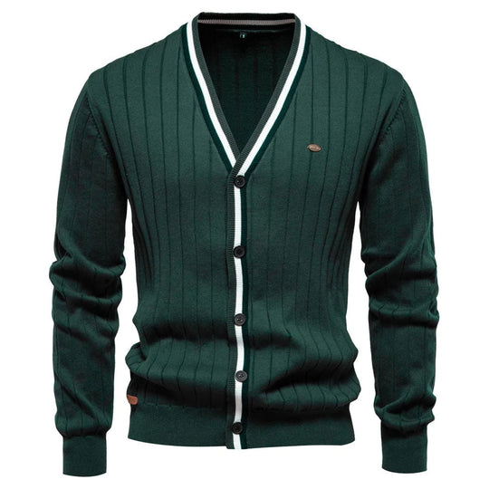 V-Ausschnitt Strick Cardigan Herren Baumwolle Preppy