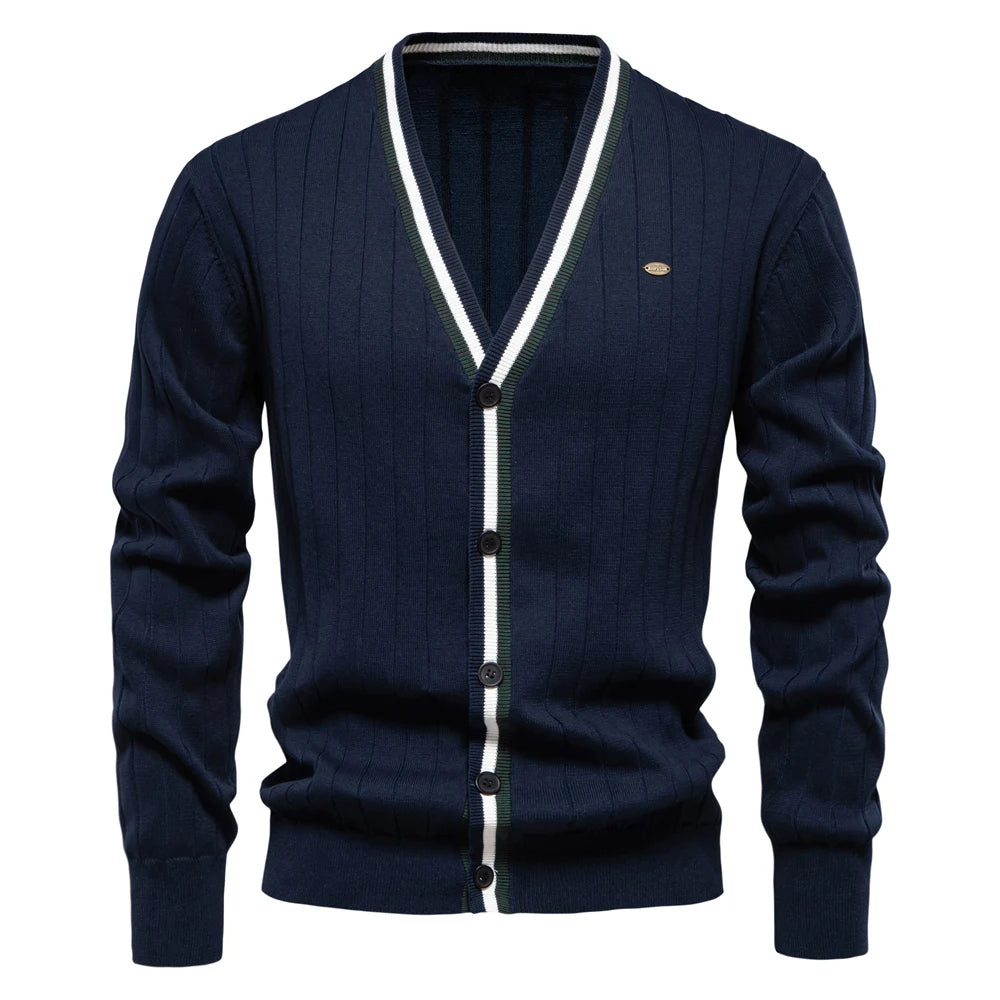 V-Ausschnitt Strick Cardigan Herren Baumwolle Preppy