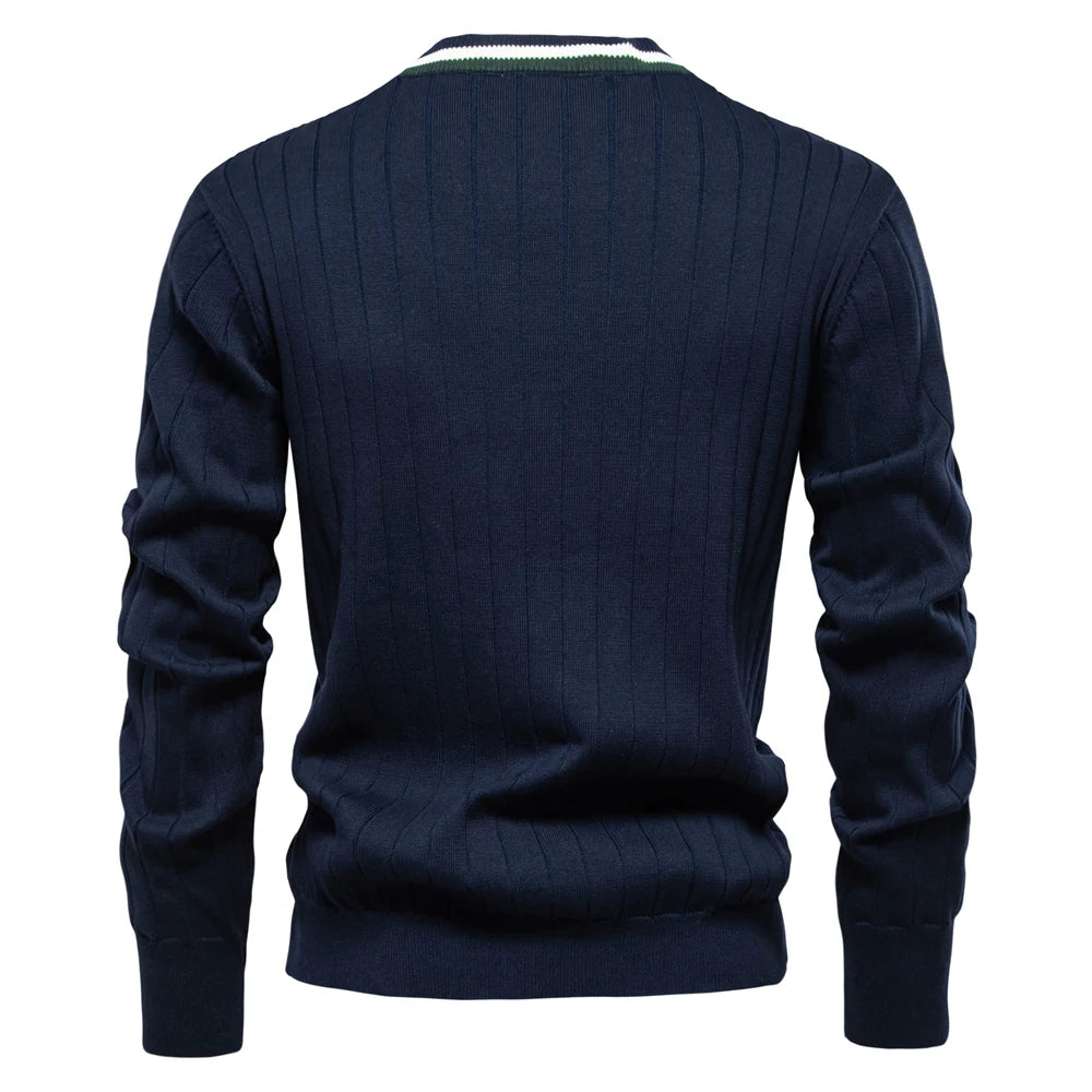 V-Ausschnitt Strick Cardigan Herren Baumwolle Preppy
