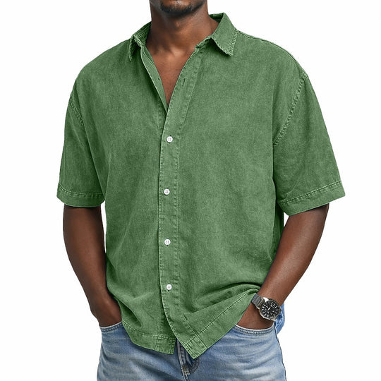 Vintage Washed Baumwoll Hemd Herren Sommer Casual Shirt