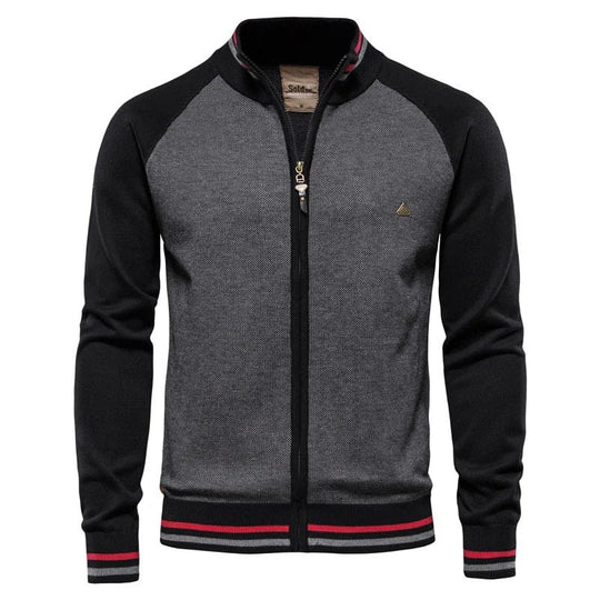 Colourblock Cardigan Herren Zip Stehkragen Rippstreifen