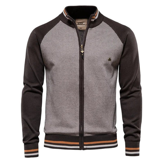 Colourblock Cardigan Herren Zip Stehkragen Rippstreifen