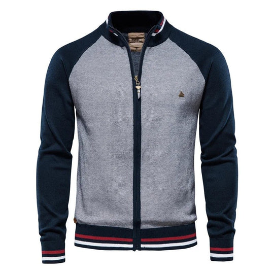 Colourblock Cardigan Herren Zip Stehkragen Rippstreifen