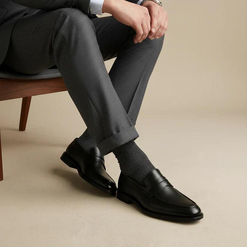 Herren Penny-Loafer aus Glattleder – Klassische Slipper mit Gummisohle