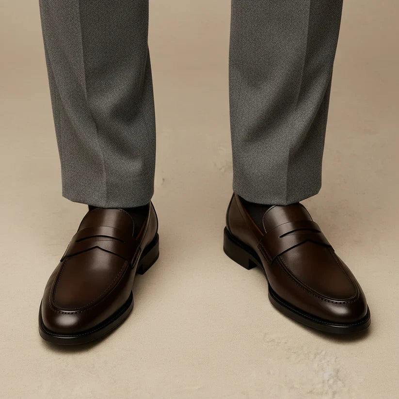 Herren Penny-Loafer aus Glattleder – Klassische Slipper mit Gummisohle