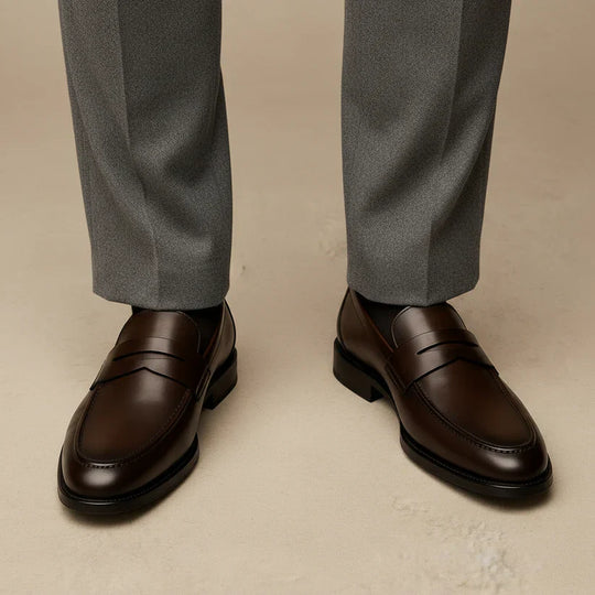 Herren Penny-Loafer aus Glattleder – Klassische Slipper mit Gummisohle