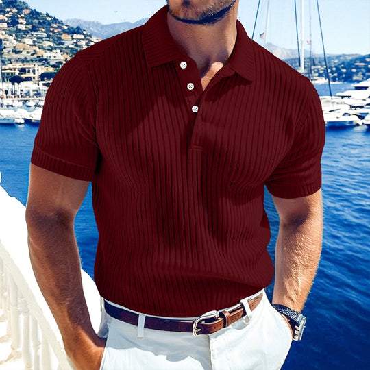 Geripptes Strick Poloshirt Herren Kurzarm Casual Polo