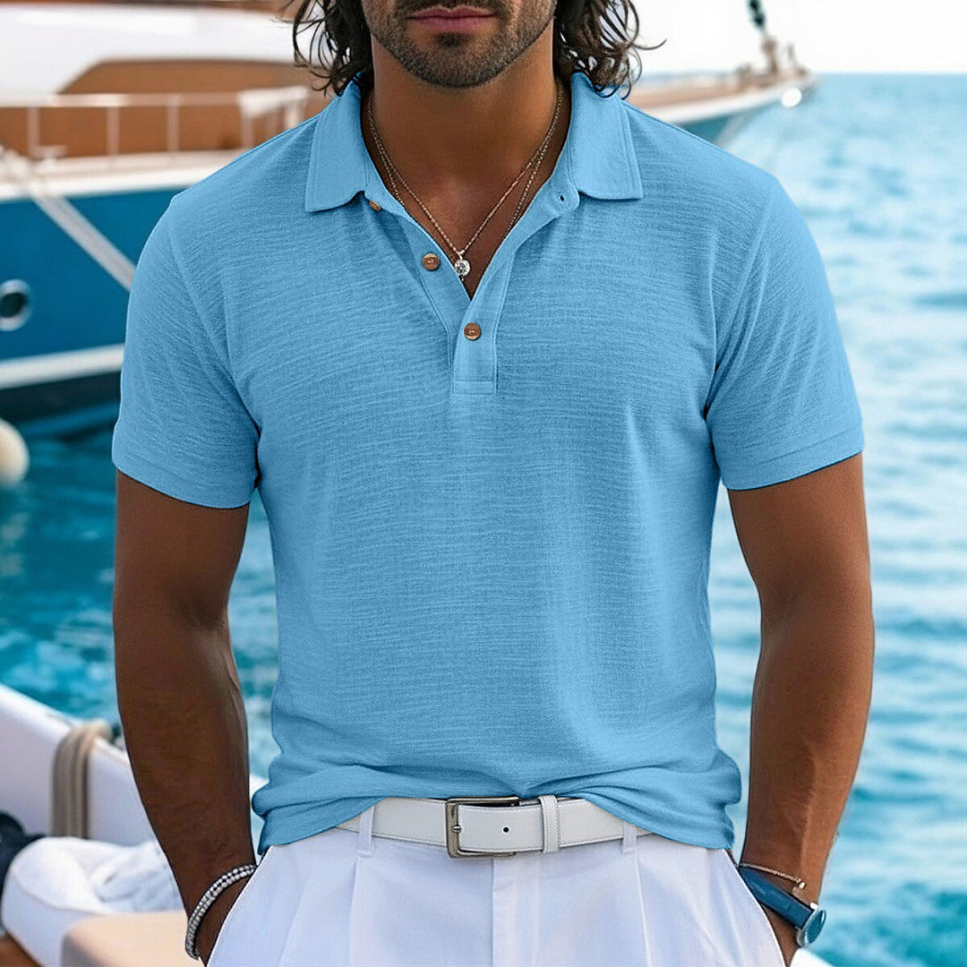 Strukturiertes Leinen Poloshirt Herren Sommer Baumwolle