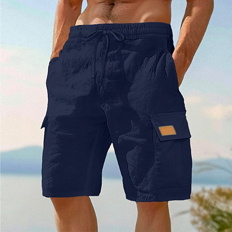 Leinen Cargo Shorts Herren Strand Sommer Baumwolle Hose