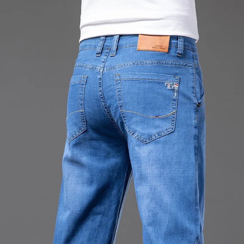 Klassische Straight Cut Jeans Herren Denim Gerade Hose