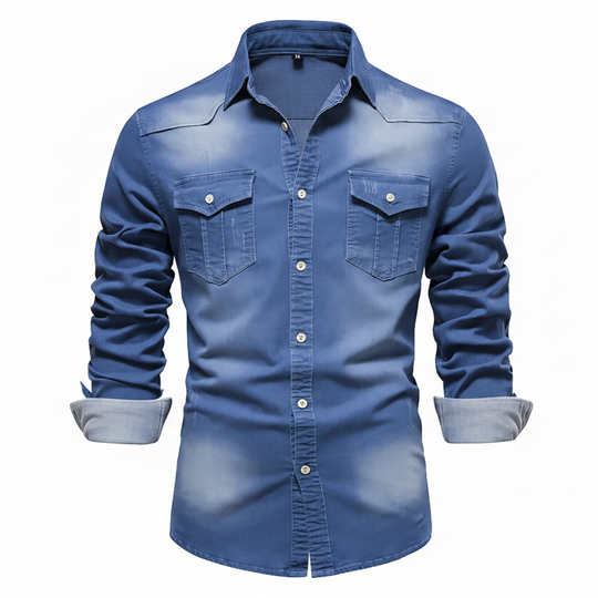 Tailliertes Denim Hemd Herren Button-Up Baumwolle