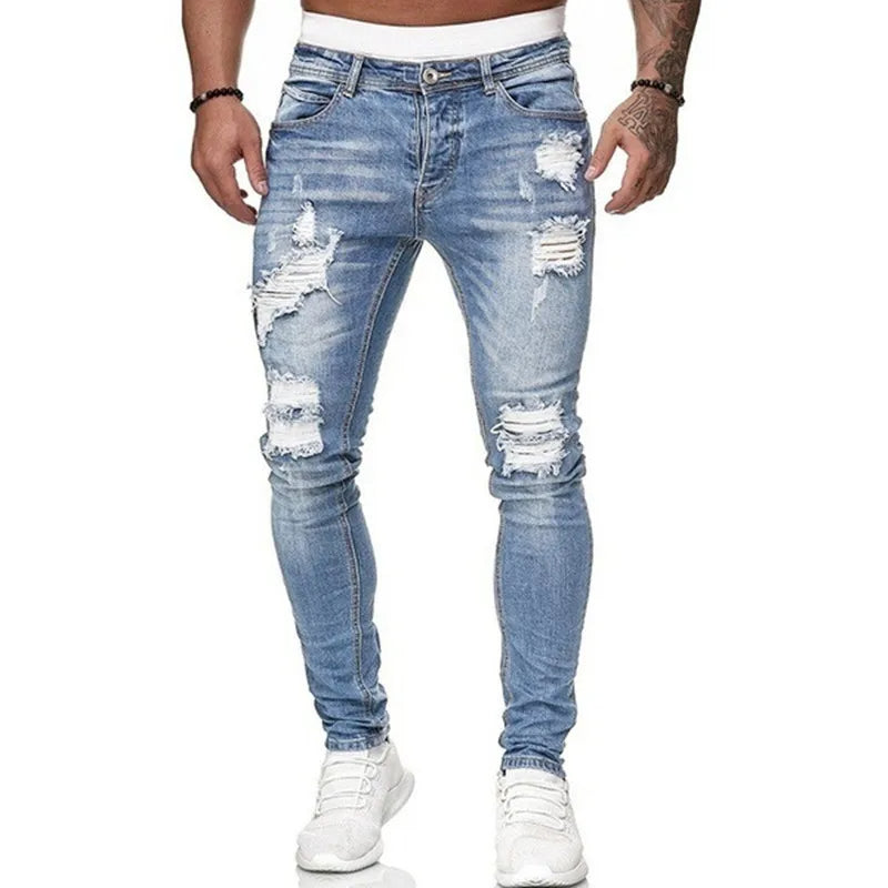 Distressed Denim Jeans Herren Streetwear Urban Hose