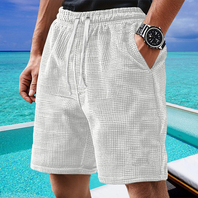 Leichte Waffel Strick Shorts Herren Sommer Strand Hose
