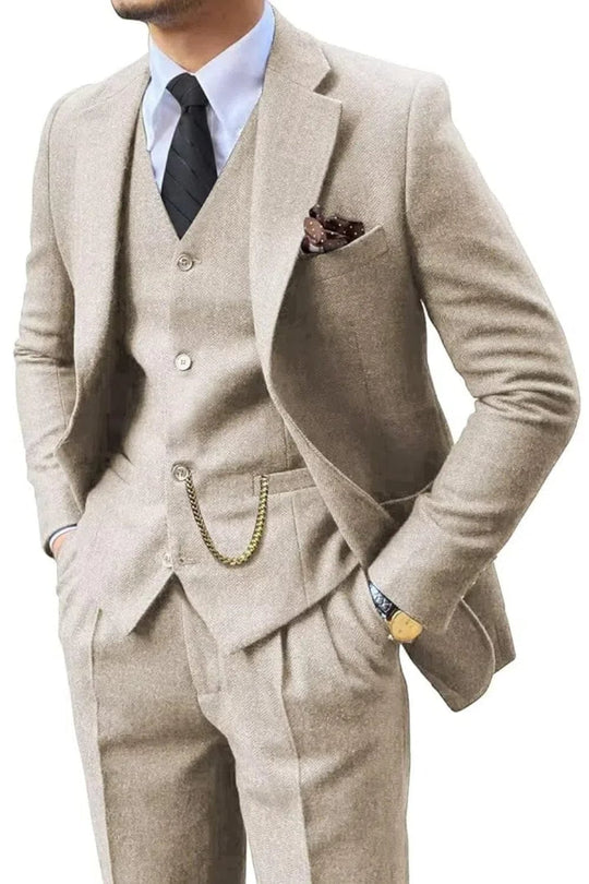 Fischgrat Anzug Herren Dreiteiler Weste Wollmix Elegant