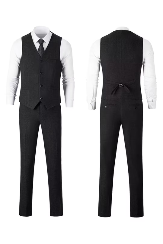 Fischgrat Anzug Herren Dreiteiler Weste Wollmix Elegant