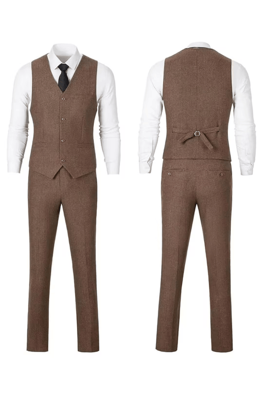 Fischgrat Anzug Herren Dreiteiler Weste Wollmix Elegant