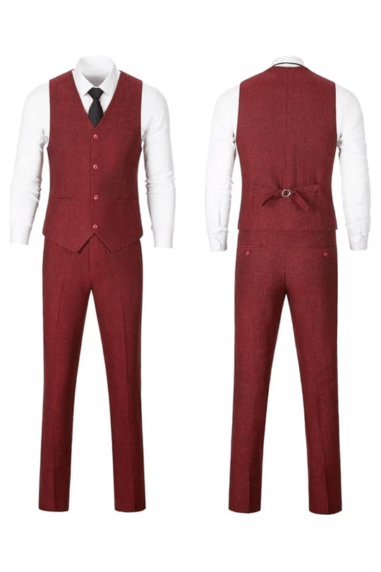 Fischgrat Anzug Herren Dreiteiler Weste Wollmix Elegant