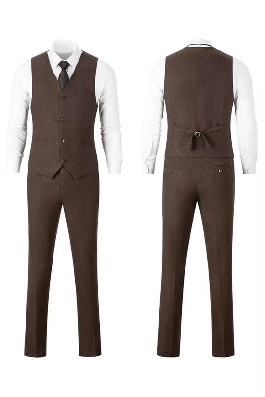 Fischgrat Anzug Herren Dreiteiler Weste Wollmix Elegant