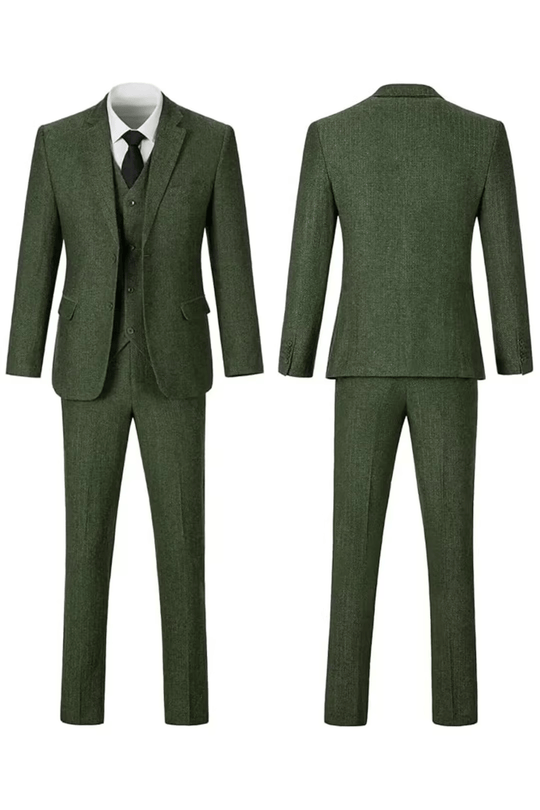 Fischgrat Anzug Herren Dreiteiler Weste Wollmix Elegant