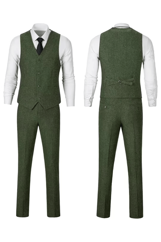 Fischgrat Anzug Herren Dreiteiler Weste Wollmix Elegant