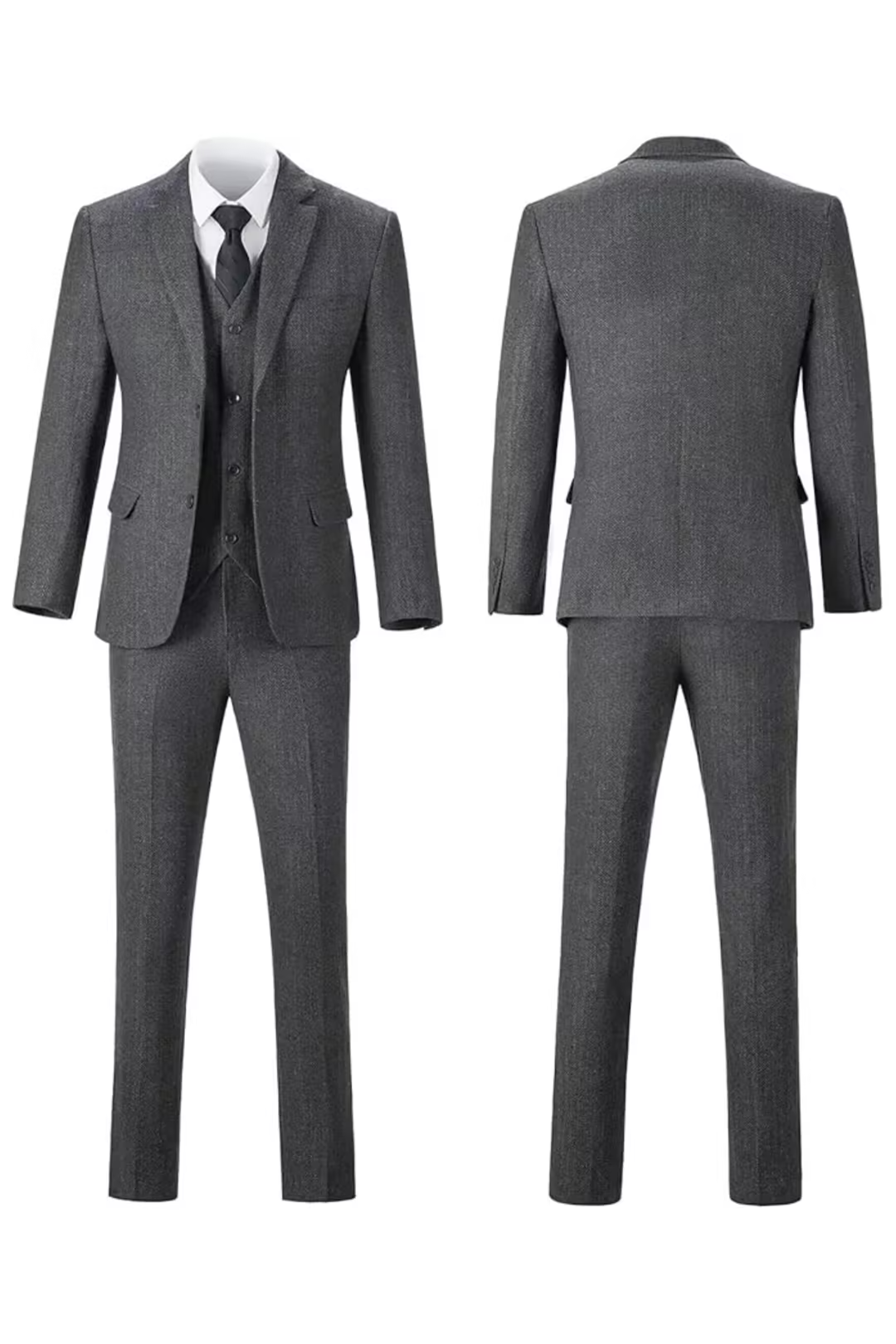 Fischgrat Anzug Herren Dreiteiler Weste Wollmix Elegant
