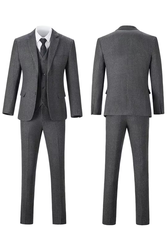 Fischgrat Anzug Herren Dreiteiler Weste Wollmix Elegant