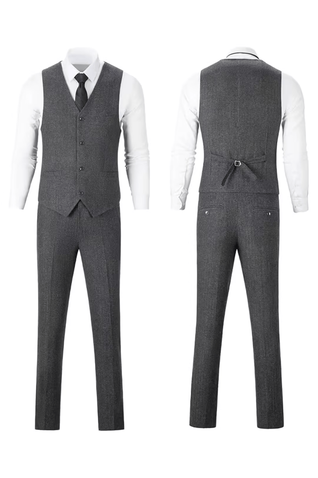Fischgrat Anzug Herren Dreiteiler Weste Wollmix Elegant