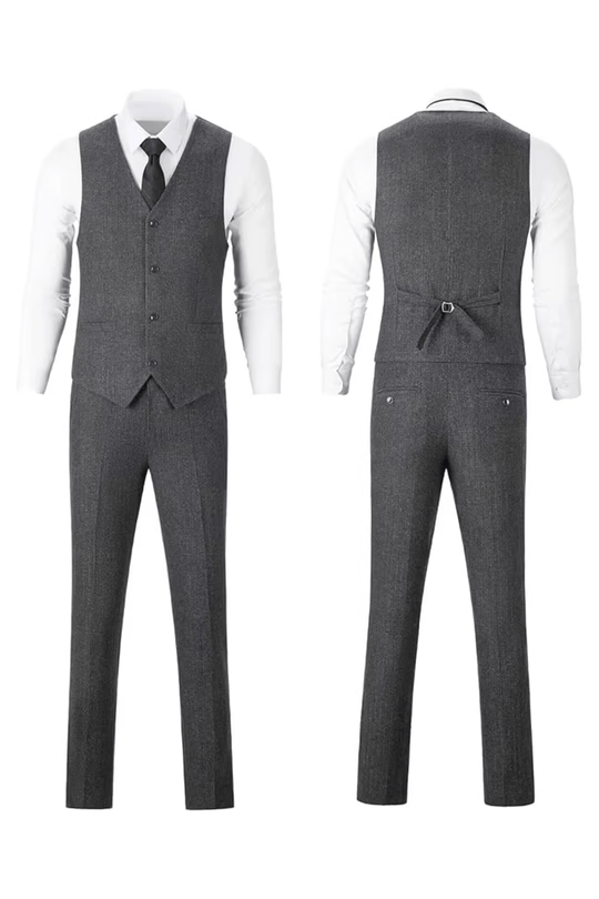 Fischgrat Anzug Herren Dreiteiler Weste Wollmix Elegant
