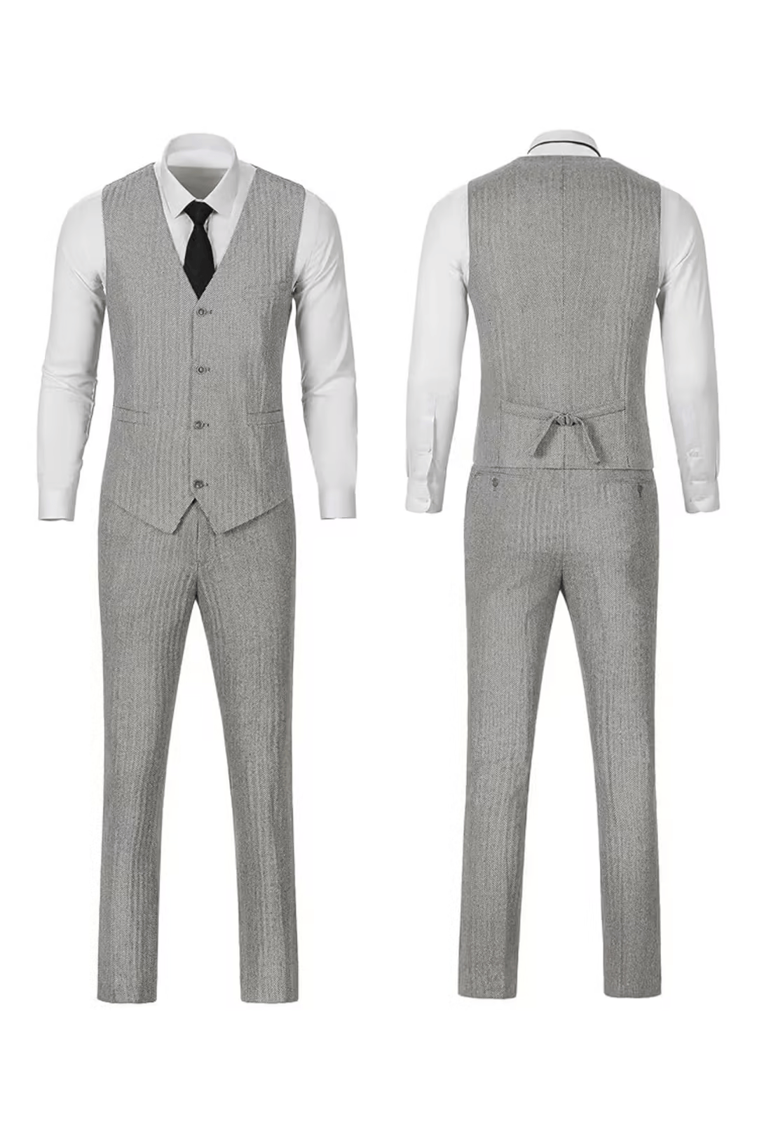 Fischgrat Anzug Herren Dreiteiler Weste Wollmix Elegant