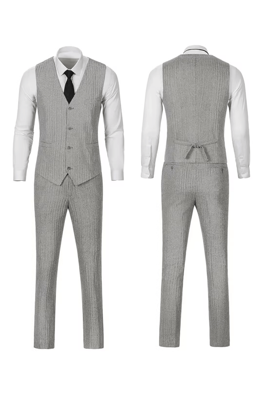 Fischgrat Anzug Herren Dreiteiler Weste Wollmix Elegant