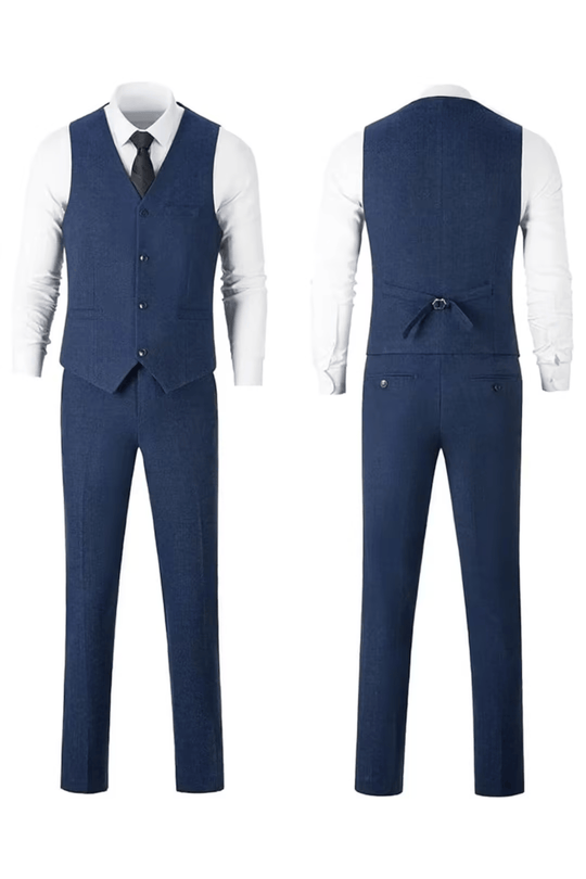 Fischgrat Anzug Herren Dreiteiler Weste Wollmix Elegant