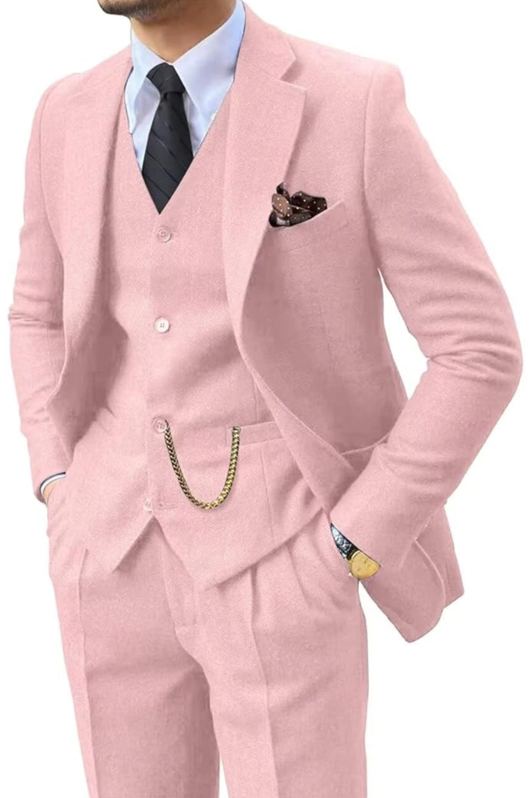 Fischgrat Anzug Herren Dreiteiler Weste Wollmix Elegant