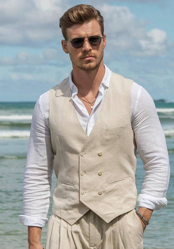 Leinen Anzugweste Herren Slim-Fit Hochzeit Business