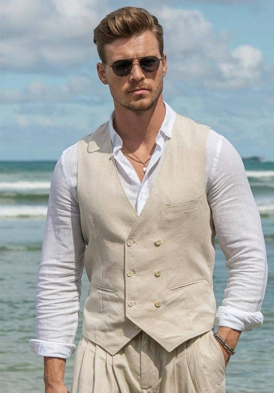 Leinen Anzugweste Herren Slim-Fit Hochzeit Business