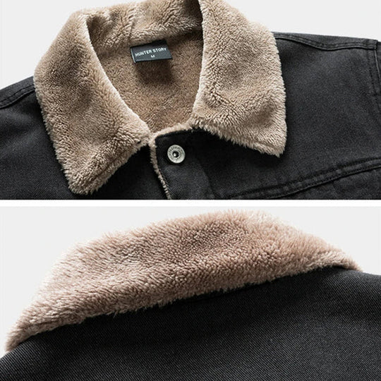 Denim Jacke Herren Fleecekragen Gefüttert Knopfleiste