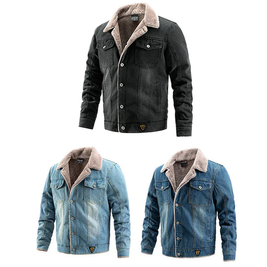 Denim Jacke Herren Fleecekragen Gefüttert Knopfleiste