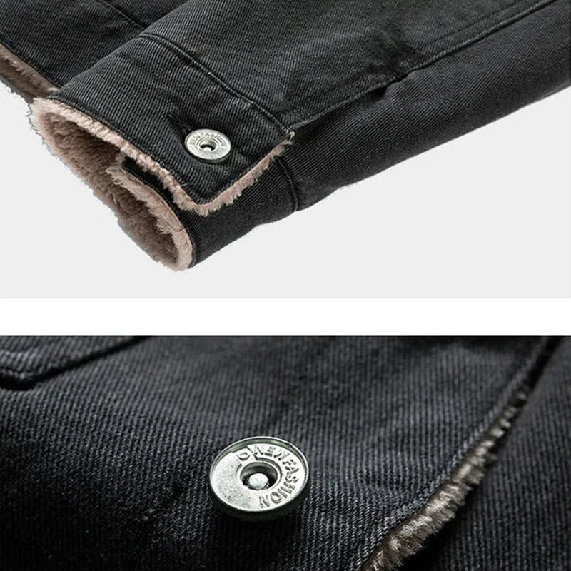 Denim Jacke Herren Fleecekragen Gefüttert Knopfleiste