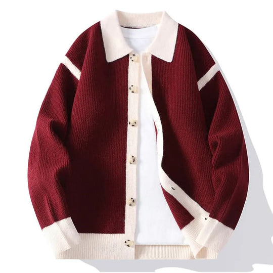 Varsity Cardigan Herren Kontrastblenden Polokragen