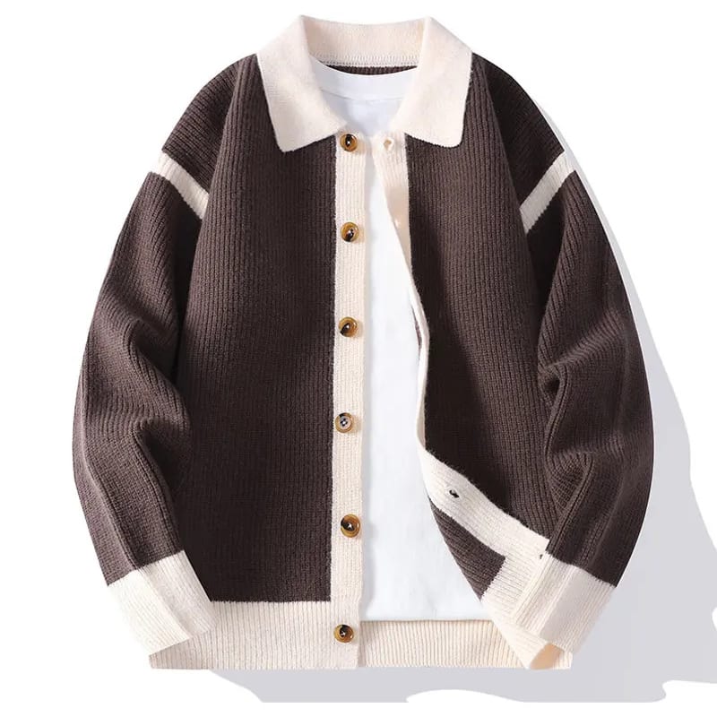 Varsity Cardigan Herren Kontrastblenden Polokragen