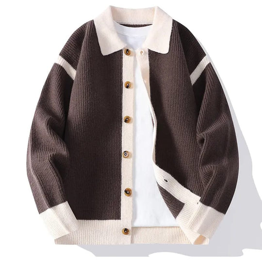 Varsity Cardigan Herren Kontrastblenden Polokragen