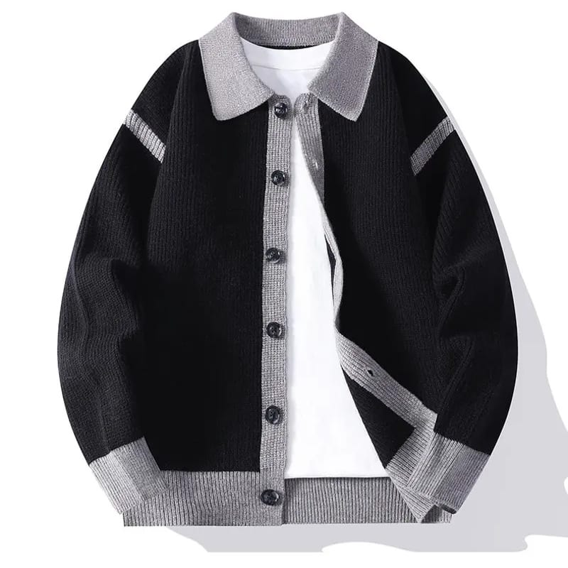 Varsity Cardigan Herren Kontrastblenden Polokragen