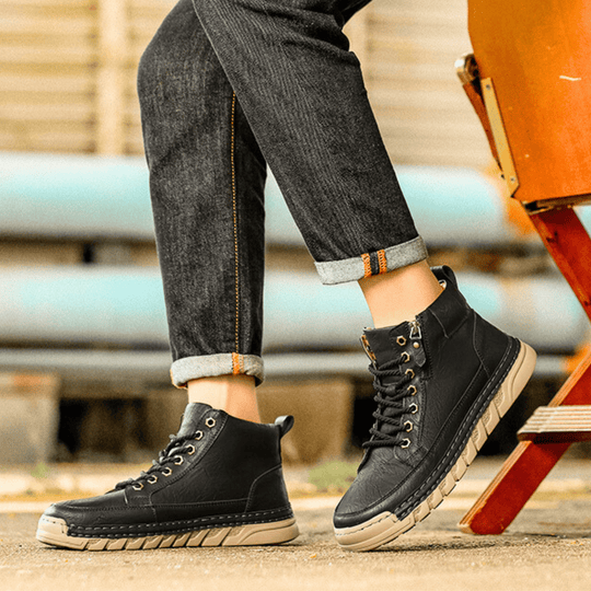 Leder Stiefeletten Herren Schmaler Schaft Gepolstert