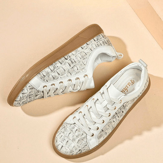 Geprägte Leder Sneaker Herren Flach Schnürung Ruhig