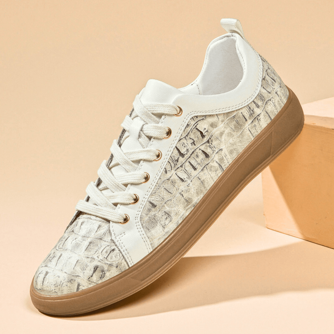 Geprägte Leder Sneaker Herren Flach Schnürung Ruhig