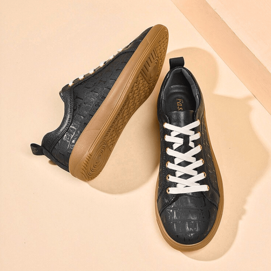 Geprägte Leder Sneaker Herren Flach Schnürung Ruhig