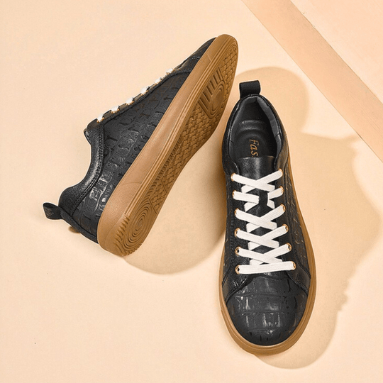Geprägte Leder Sneaker Herren Flach Schnürung Ruhig