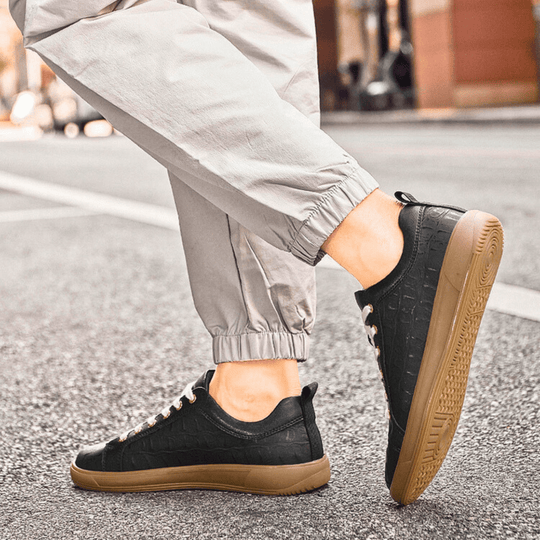 Geprägte Leder Sneaker Herren Flach Schnürung Ruhig