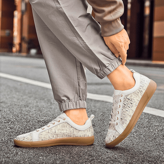 Geprägte Leder Sneaker Herren Flach Schnürung Ruhig