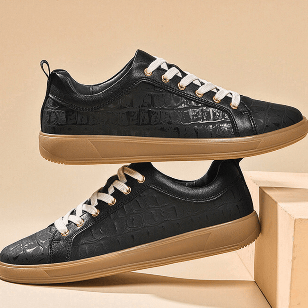 Geprägte Leder Sneaker Herren Flach Schnürung Ruhig