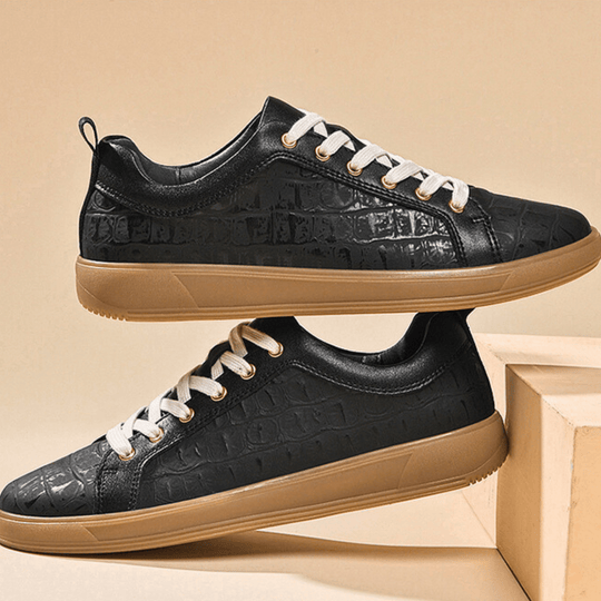 Geprägte Leder Sneaker Herren Flach Schnürung Ruhig